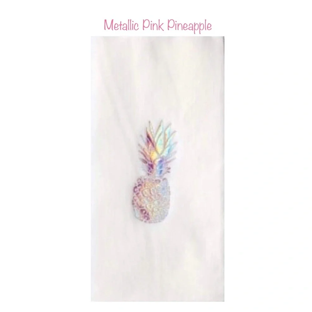 Metallic Guest Towels Dinner Napkins: Choose Flamingo/Pineapple in Gold or Pink